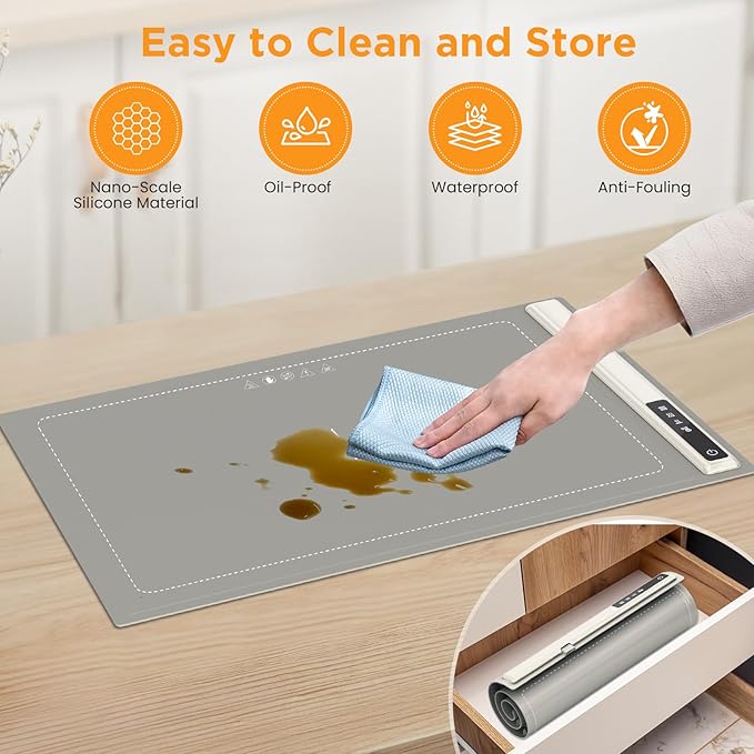 Electric Warming Tray with Adjustable Temperature-Portable Warming Mat for Food,Roll Up Silicone Food Warmer for Parties with 3 Temperature Settings,Versatile Food Warmers for Parties Buffet (Grey)