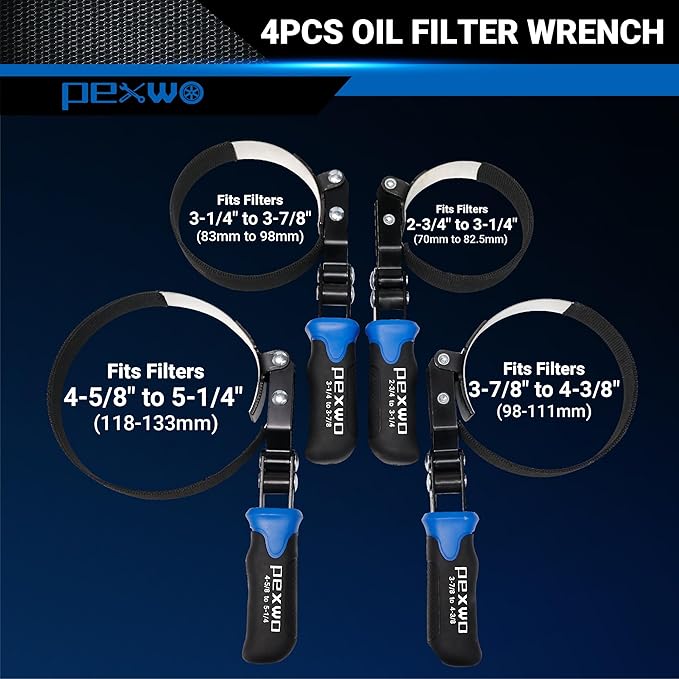 8PC Oil Filter Wrench Set - Swivel Wrenches (2-3/4" to 5-1/4") + Adjustable Pliers (9" & 12") + 3-Jaw Removal Tool w/ 1/2" & 3/8" Adapter - Universal Oil Filter Removal Kit