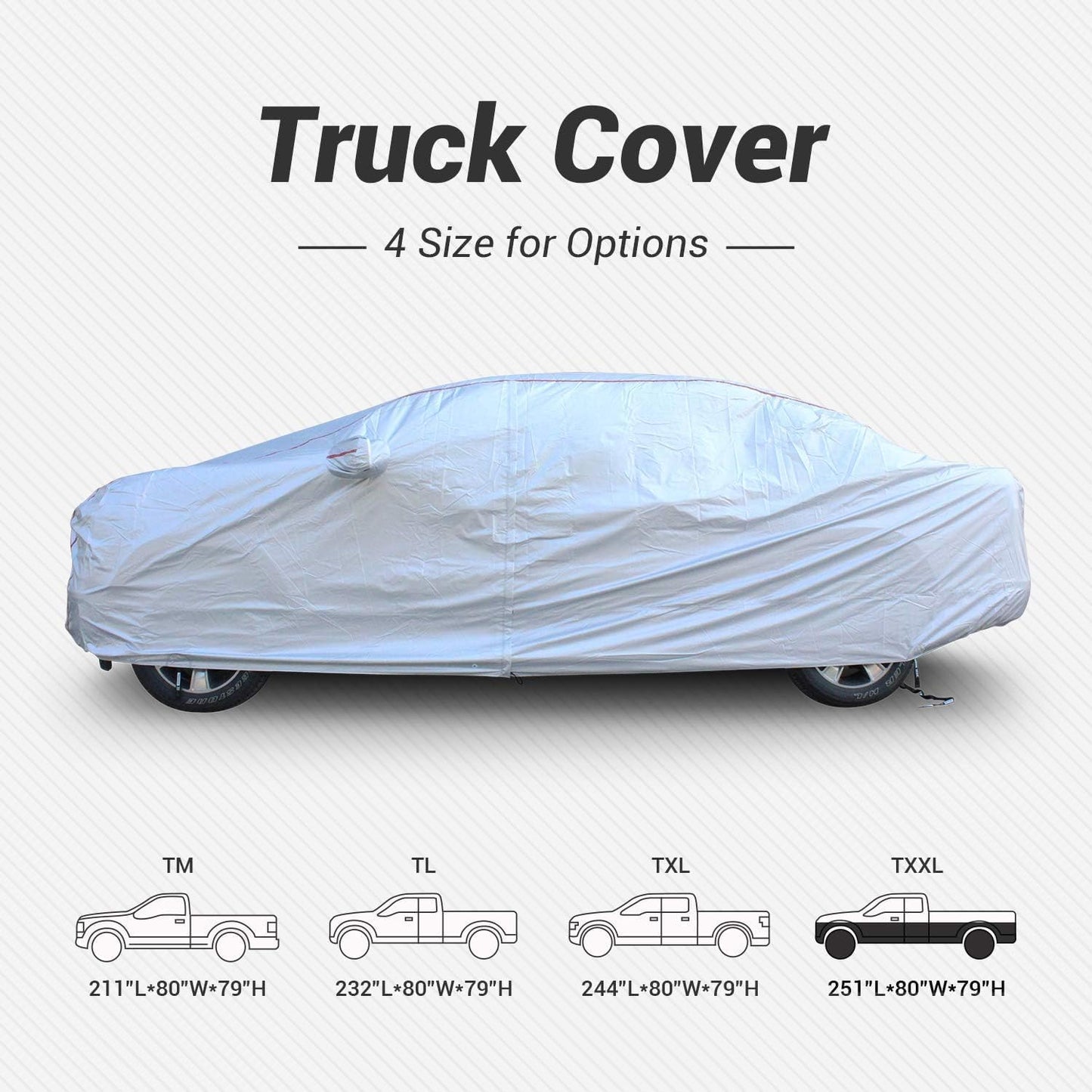 Tecoom Hard Shell Truck Car Cover Waterproof Windproof Zipper Design with Strap Buckle Antenna Patch for All Weather Outdoor Fit for Ford Ram Silverado Toyota Tundra GMC Sierra Truck Length Up to 252"