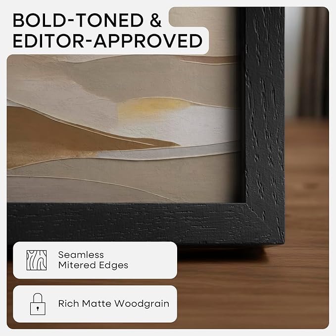Homeforia 8.5x11 Picture Frame Black Wood, High End Oak 8.5 x 11 Frames with Mat 6 by 8 Print, 8.5by11 Wooden Frame Matted to 6x8 inch Photo, Wall or Tabletop Frame, Tempered Glass, Wall Kit, Set of 1