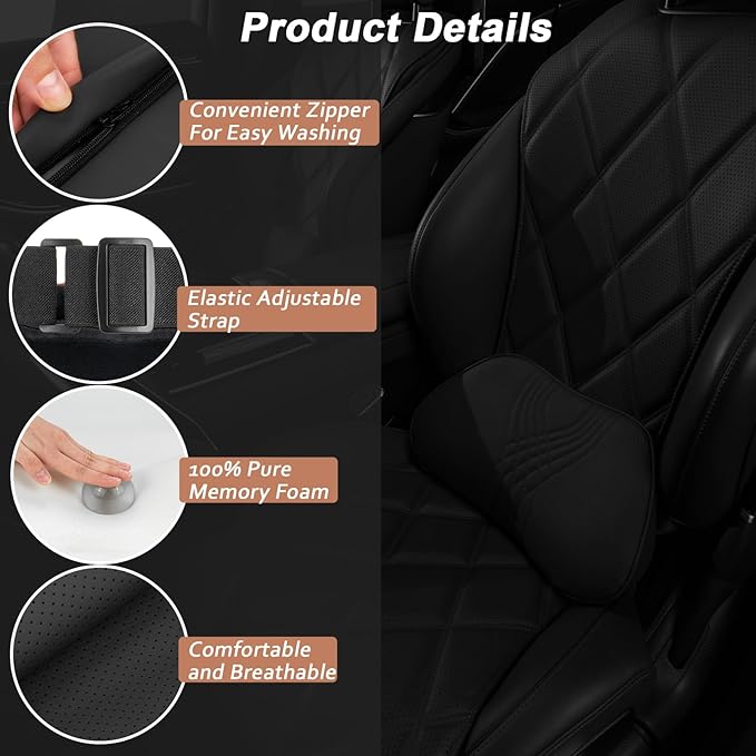 Lumbar Support Pillow for Car Memory Foam Back Sleeper Cushion for Drving Seat for Most Car SUV Home Office Orange1