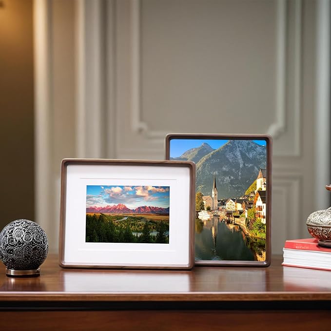 HELPLEX 8x10 Picture Frame Set of 2 - Matte Black Walnut Wood with HD Tempered Glass, Adjustable for 6x8/5x7 Matted or 8x10 Open, Gallery-Quality Vertical/Horizontal Wall or Tabletop Display