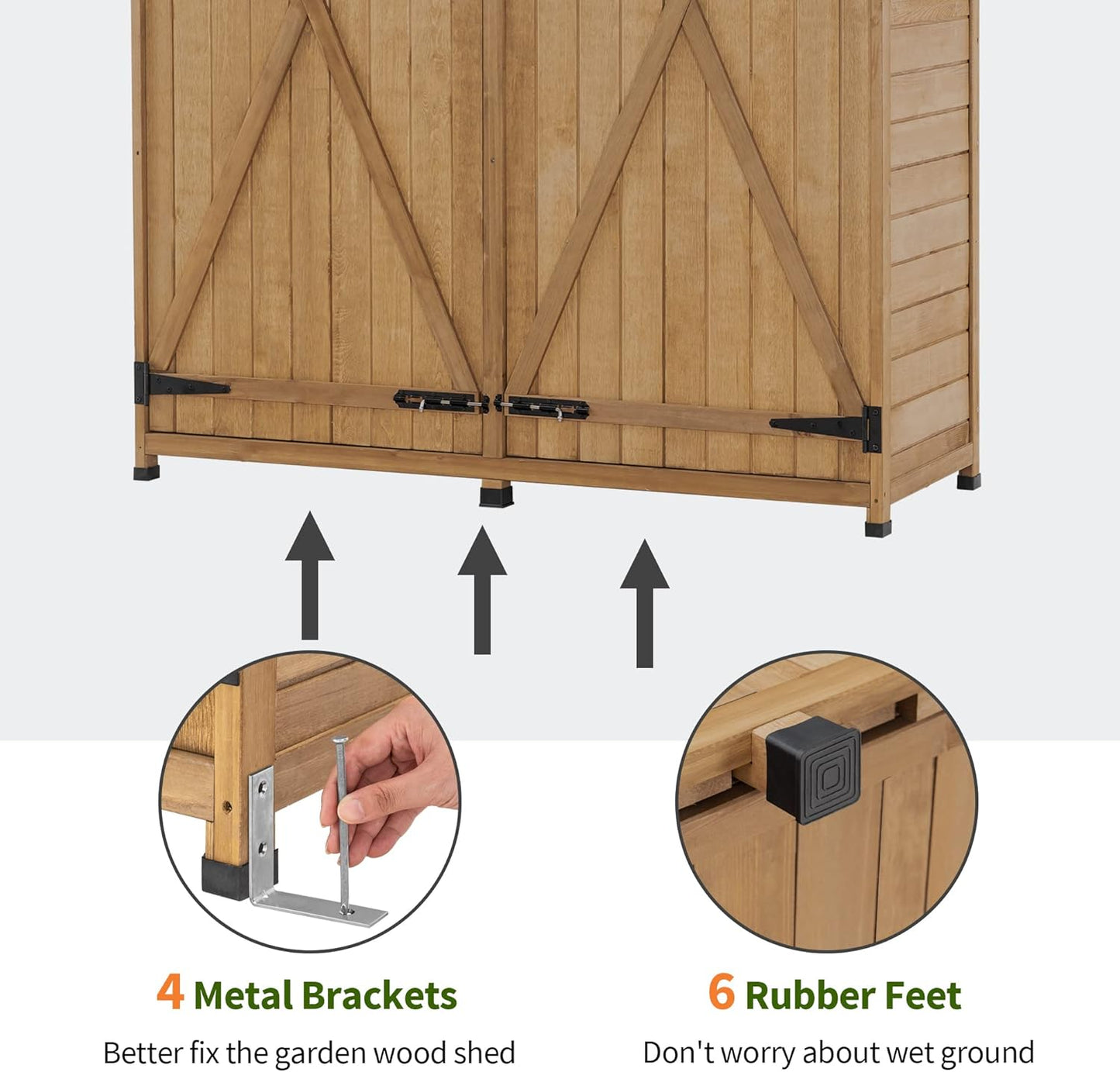 MCombo Outdoor Storage Cabinet with Shelves, Wood Garden Shed with Floor, Outside Tool Shed with 2 Lockable Doors for Yard Patio Lawn, 1400 (Natural)