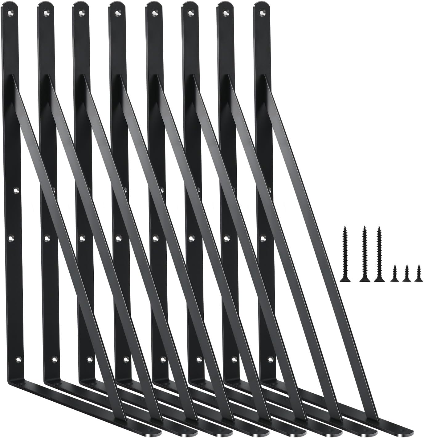 8 Pack L16 x H 10" Black Heavy Duty Shelf Brackets with Screws Metal Shelf Brackets Shelf Support Angle Brackets for Shelves L Brackets Heavy Duty Floating Shelf