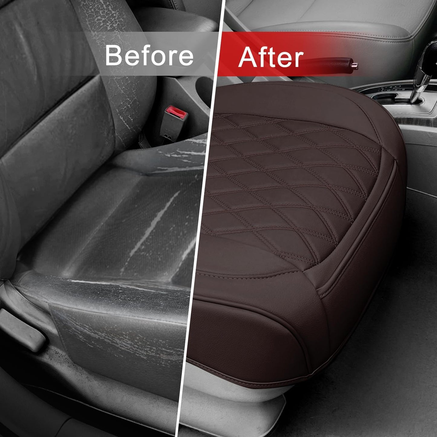 1 Pack Leather Front Car Seat Cover Bottom Car Seat, Anti-Slip and Full Wrap Driver Car Seat Protectors, Luxury Waterproof Bottom Auto Seat Cushion Pad Mat for Most Vehicles(Coffee)