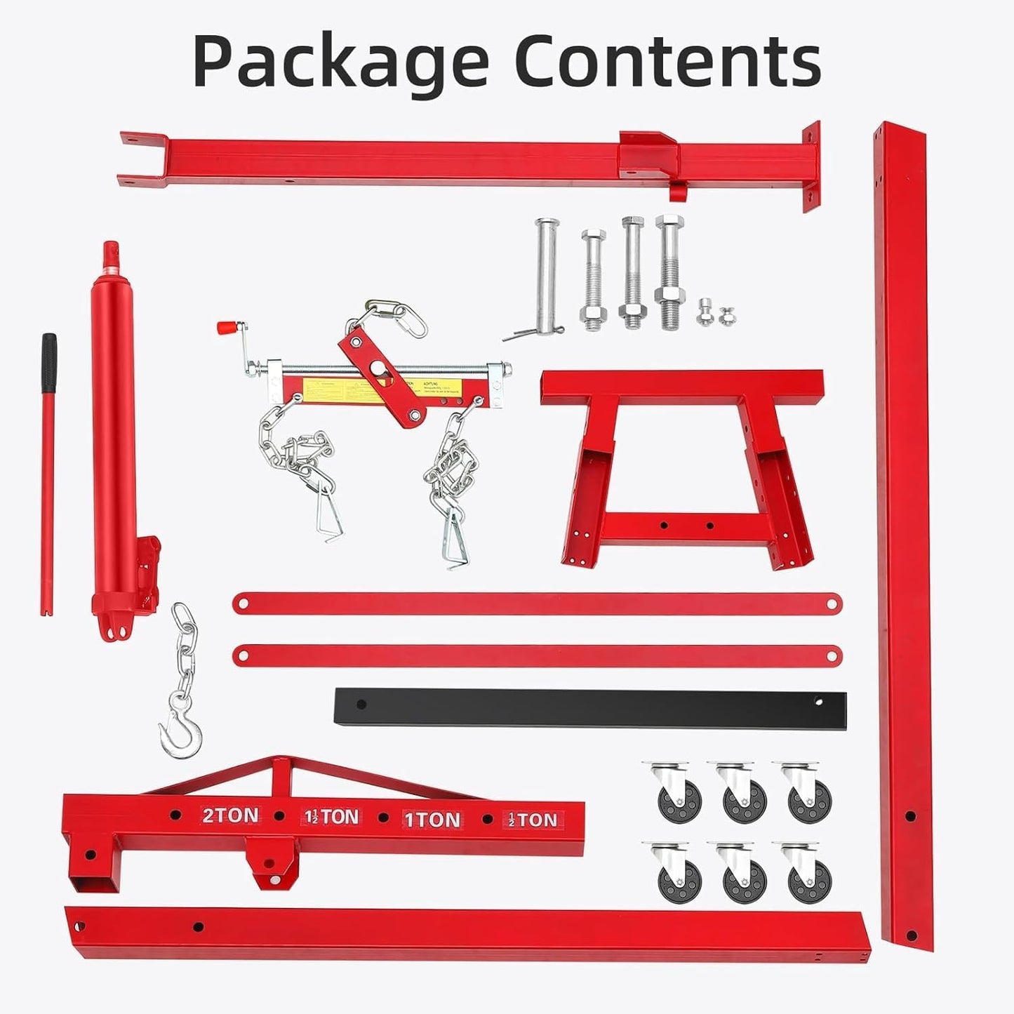 2 Ton Engine Hoist, Folding Hydraulic Cherry Picker Engine Hoist, 60.6x37x56.2 Inch Alloy Steel Hydraulic Lift with Lever, 6 Swivel Wheels and Engine Leveler, Garage Auto Repair Tools (Red)
