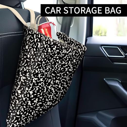 Car Trash Can, Cute Car Trash Bag, Hanging Car Organizer and Storage Bag, Trash Bin for Car Accessories, Vehicle, Travelling, Camping Black White Dots
