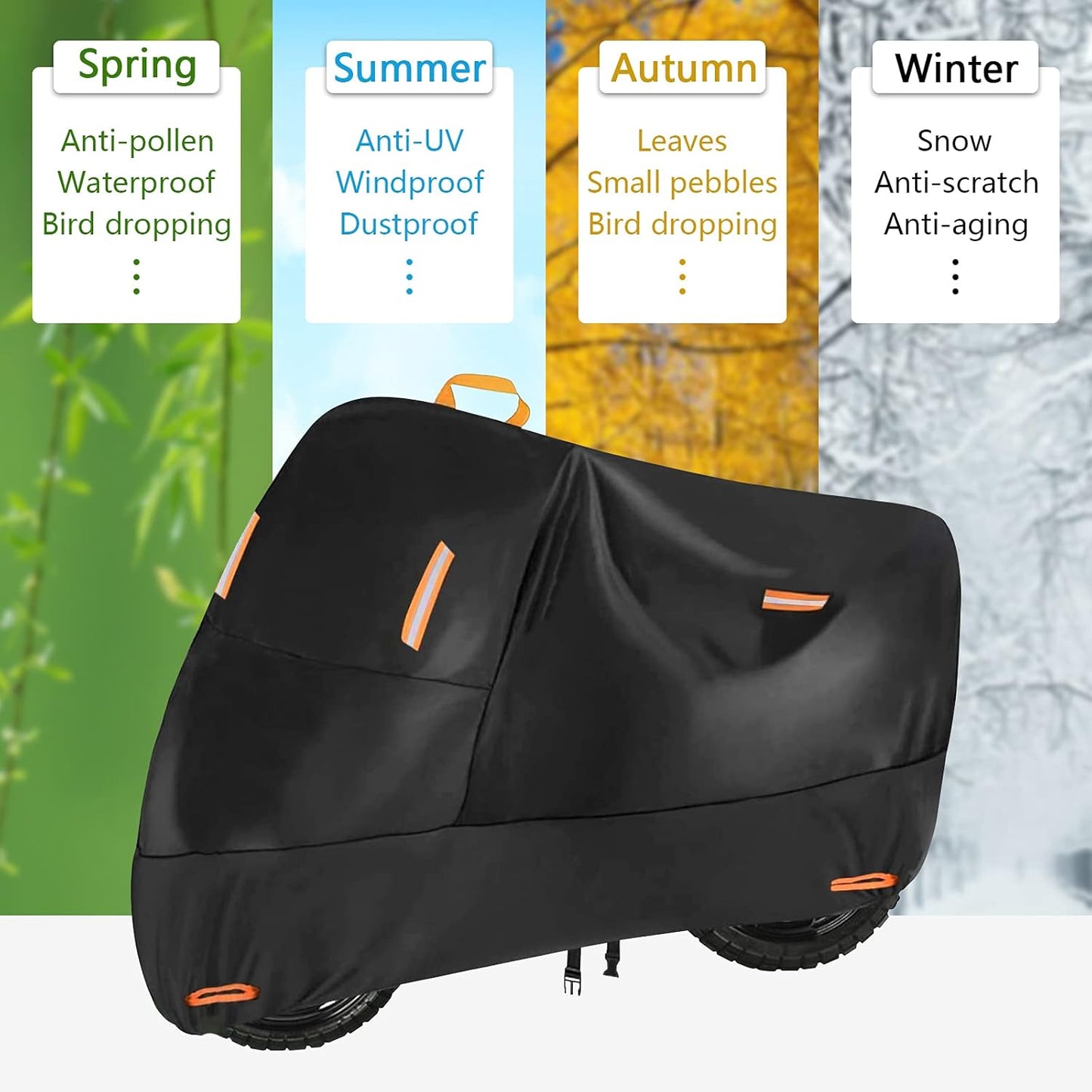 300D Heavy Duty Small Motorcycle Cover, Seceles All Season Durable Waterproof Outdoor Protection Scooter Cover with Lock-Holes Storage Bag Fits up to 72 inch Bike (M: 72" x 33" x 39")