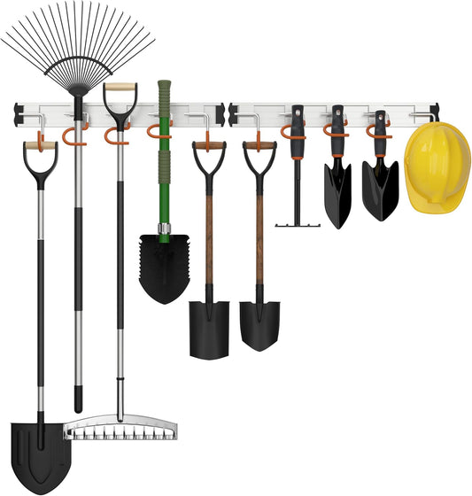 34.5'' Aluminum Alloy Garage Tool Organizer Hooks,Broom Holder Wall Mount, Adjustable Garden Wall Mount Holder for Hanging Shovel Broom Rake Bulk Items and More