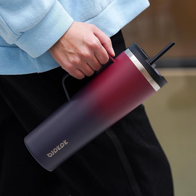 BJPKPK Insulated Tumbler with Handle, 30oz Insulated Tumblers with Lid and Straw, Stainless Steel Metal Water Bottles, Coffee Travel Mugs, Cups, Navy Blue