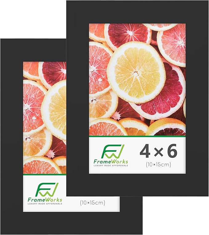 FrameWorks 2-Pack, 4x6 Picture Frame, Black ??Classic Wooden Photo Frame with Tempered Glass, Modern Matte Finish for Prints, Posters, Certificates & Wall Decor ??Gallery-Ready