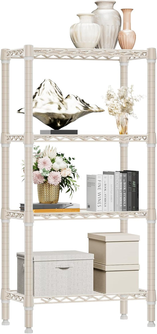 1000 lbs 4-Shelf Standing Storage Shelves Heavy Duty Metal Shelving Unit Adjustable Wire Rack for Office Garage Kitchen, Light Tan 11.8 D x 23.6" W x 47.5" H