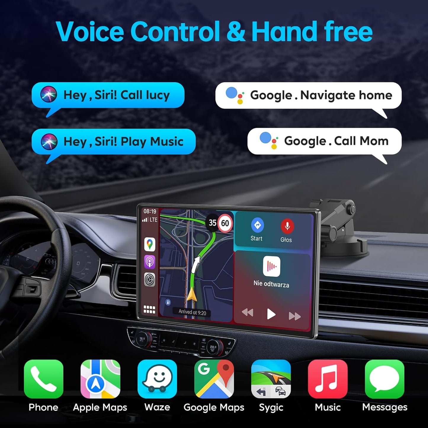 9" Wireless Apple CarPlay Android Auto Screen - 4K Dash Cam, GPS Navigation, HD Touchscreen, AirPlay, 1080P Backup Camera, Car Stereo - by Jataza