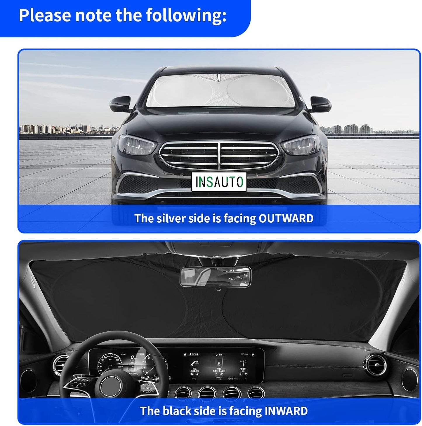 for 2025 E350 Windshield Sun Shade SunShades for Mercedes Benz SLC 2017-2024 Windshield Cover for 2022 Mercedes E-Class Sedan W211 E320 E500 E55 E550 E63 Accessories Sun Visor Protector UV Reflector