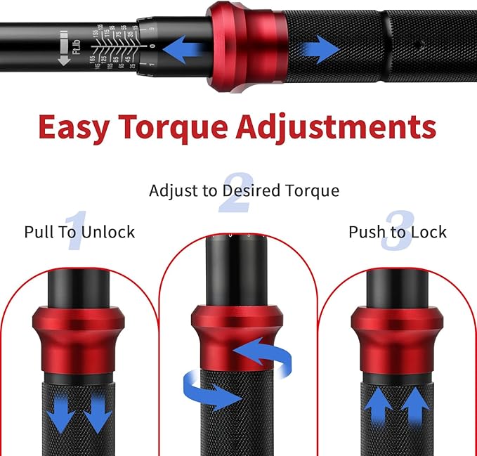 AEROFORCE 1/4 & 3/8 & 1/2-inch Drive Click Torque Wrench, 3Pcs Torque Wrench Set 4-20Ft.lb, 5-45Ft.lb, 15-165Ft.lb 72-Tooth Dual Scale for Bike, Moto, Car Repair