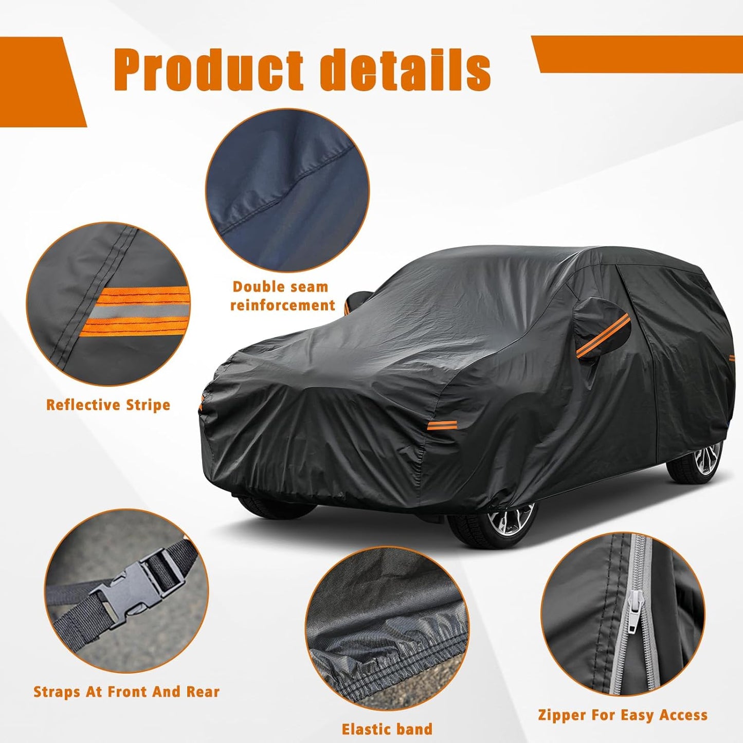 Kayme 7 Layers SUV Car Cover Custom Fit for Toyota Highlander (2013-2025) Waterproof All Weather for Automobiles, Outdoor Full Cover Rain Sun UV Protection.Black
