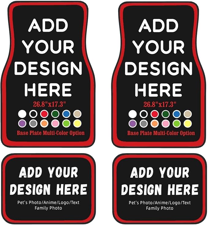 Personalized car mats 4 Pieces Custom Floor mats for Cars SUV Sedan Truck Van add Text and 3D Picture (New Black with Red)