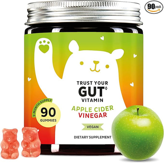 Apple Cider Vinegar Gummies – Metabolism & Detox Support with Vitamins B6, B12, Iodine & Folic Acid – Vegan. Balanced Gut (90 Gummies)