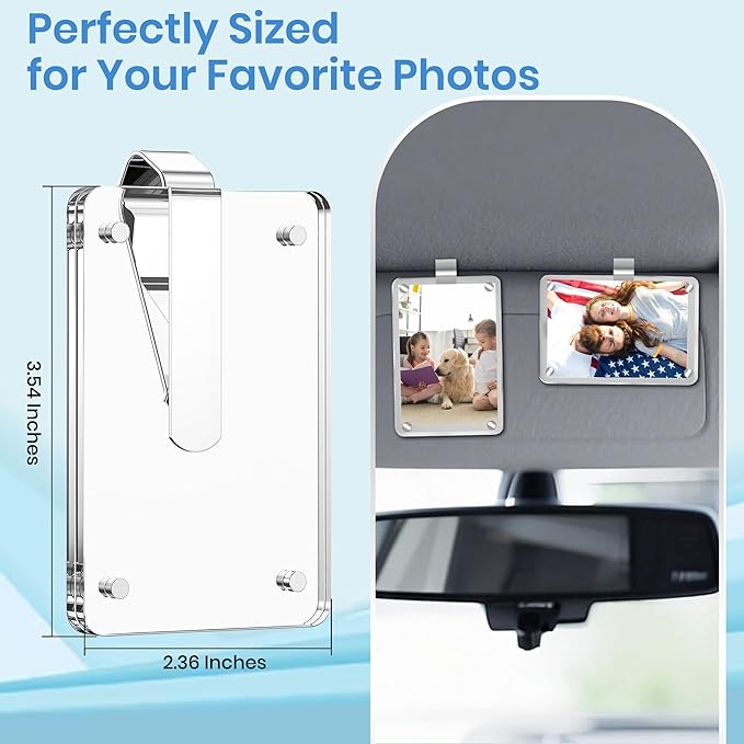 4Pcs Car Photo Holder, Acrylic Magnetic Personalized Car Picture Holder, Car Visor Clip, Universal Photo Frame for Car, Customizable Car Visor Photo Clip for Family & Personal Photos