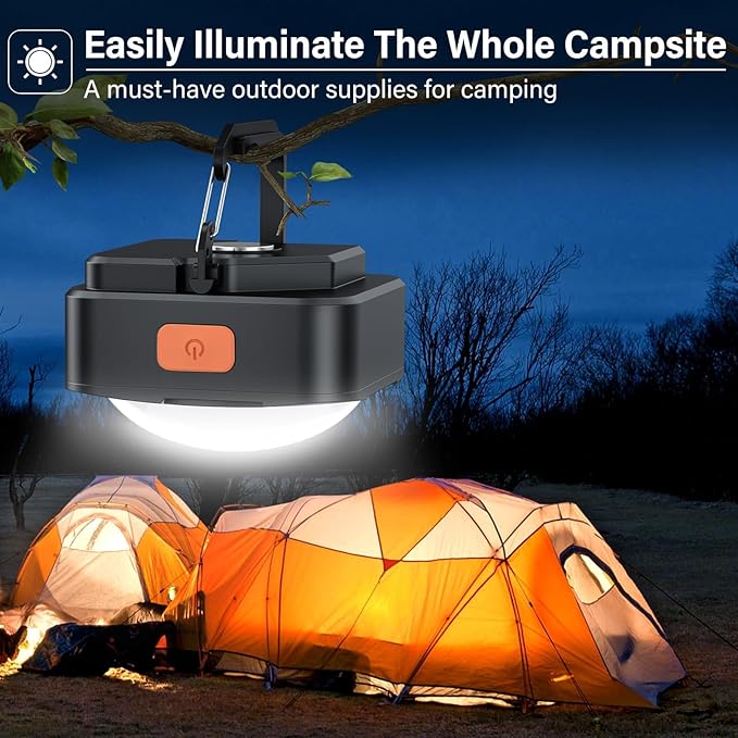 Rechargeable Camping Lights FLY2SKY 2Pcs Black Tent Lights Mini Flashlight Portable LED Camping Lantern Survival Gear Camping Accessories for Hiking Backpacking Fishing Hurricane Emergency Outage