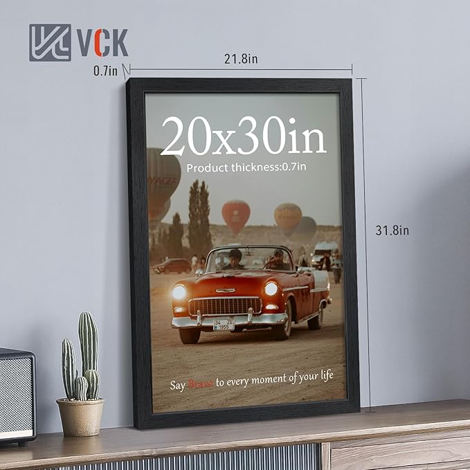 VCK 20x30 Poster Frames Black Set of 6, Wide Border Wood Picture Frame, Multi-Directional Display Family Photos, Office Prints, Studio/Gallery Art, Woodgrain Series, Wall Hanging