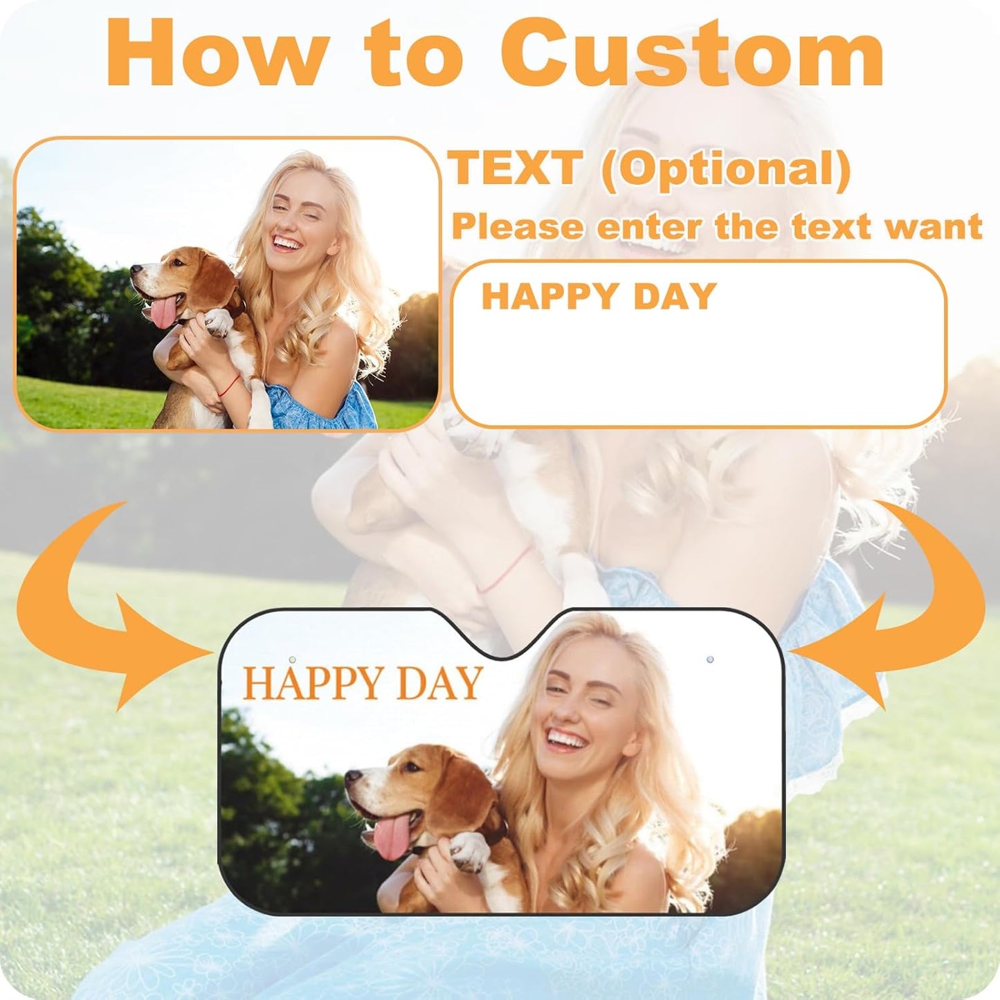 Custom Windshield Sun Shade for Car Personalized Window Sunshades Add Your Photo Logo Text Image Customize Car Sun Visor Foldable UV Ray Sun Protector for Sedans SUV Trucks (S)