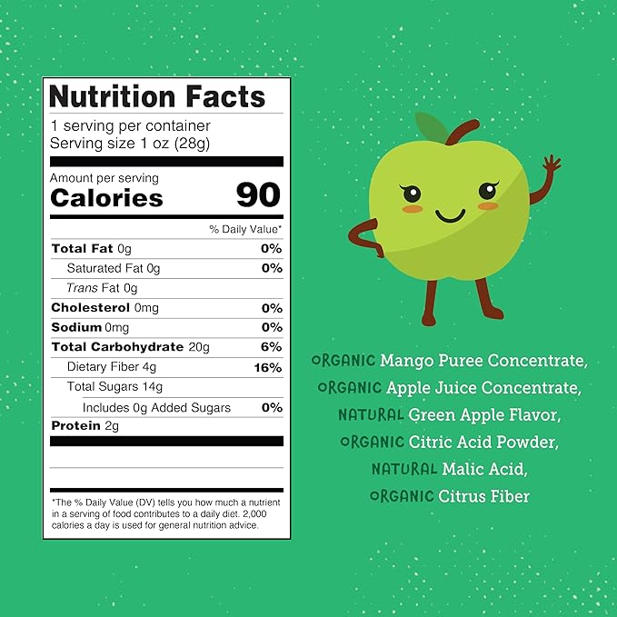 YOU LOVE FRUIT - SOUR APPLE All Natural Fruit Snacks, Healthy Snack Pack, Real Fruit! Gluten Free, Non GMO, Vegan, Fiber packed, Low Fat, Kosher, Variety Pack, Great For Adding To Gift Box, 1.0 oz (Pack of 12)