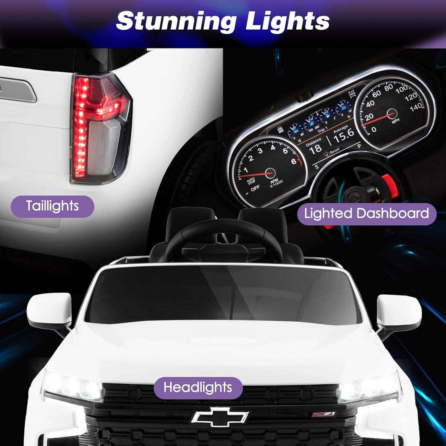 HONEY JOY Ride On Truck, 12V Licensed Chevrolet Tahoe, Chevy Electric Vehicle for Kids, Soft Start, Music, Lights, Battery Powered Ride On Car Toy with Remote Control, Gift for Boys Girls (White)