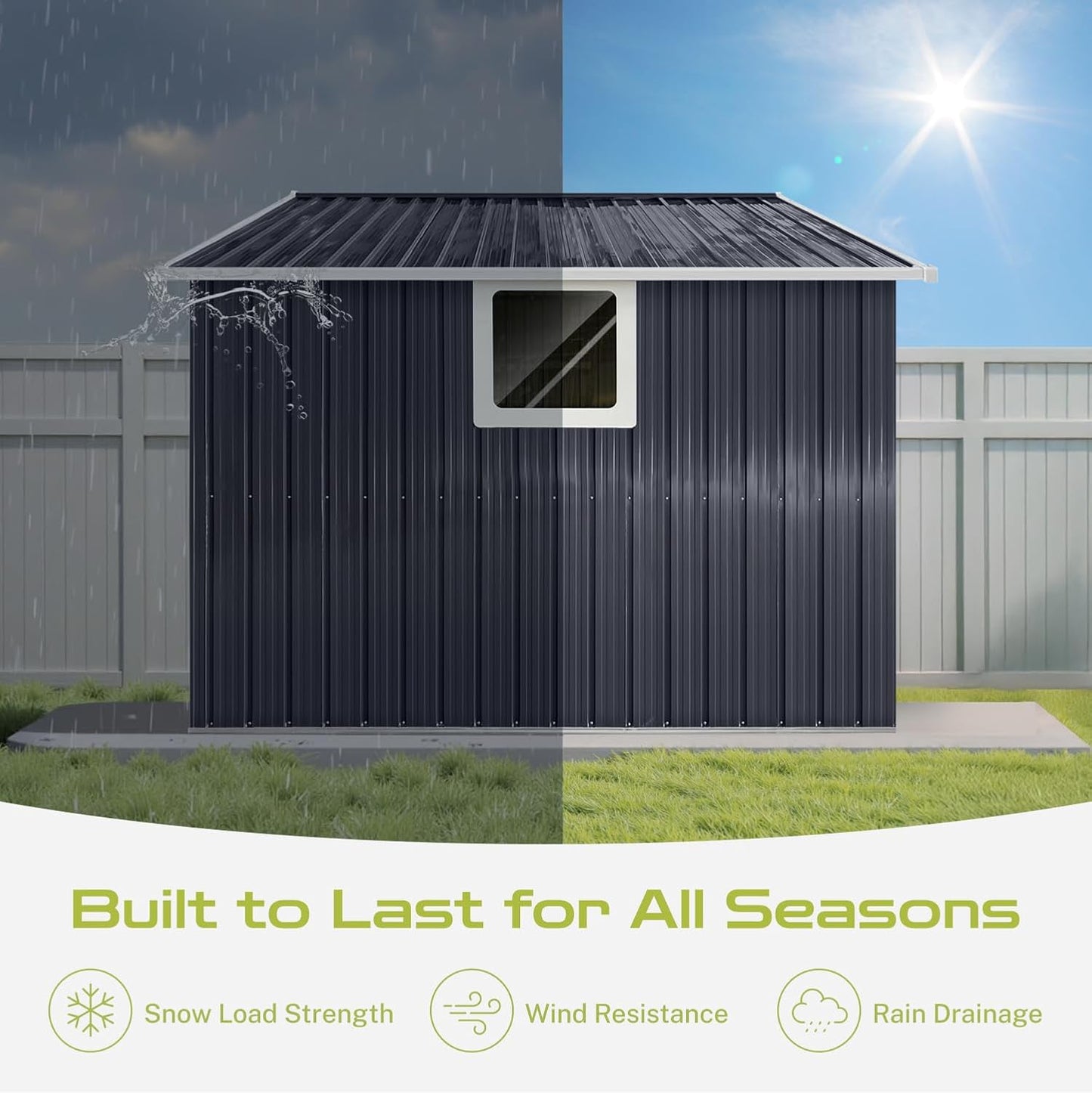 9.1' x 8.5' Outdoor Storage Shed, Sturdy Metal Building w/Windows & Lockable Doors for Garden, Backyard, Poolside and Lawn, Anthracite