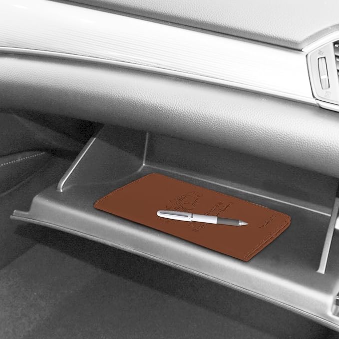 Car Registration & Insurance Card Holder Leather Auto Glove Box Organizer Document Wallet with Magnetic Shut