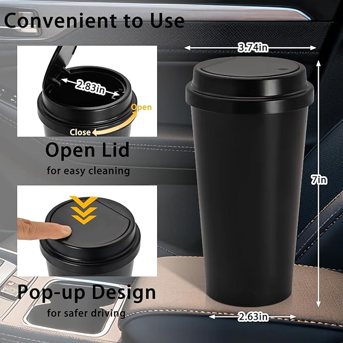 Car Trash Can Bin with Lid - 2 Pack Mini Car Garbage Can Cup Holder-Black Small Leakproof Vehicle Trash Bin-Automotive Organizers and Storage for Back Seat Door SUV Accessories