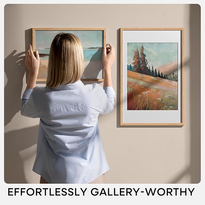 Homeforia 20x20 Wood Picture Frame, High End Natural Oak 20 x 20 Square Light Wooden Frames with Mat 16 by 16 inch Photo, 20by20 Poster Frames Matted to 16x16 Print, Tempered Glass, Wall Kit, Set of 1