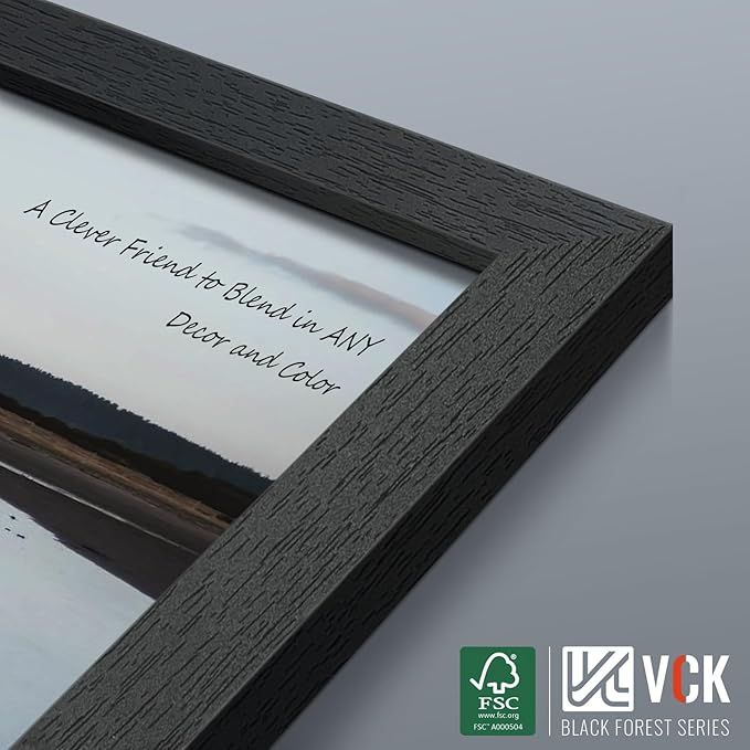 VCK 8x10 Picture Frames Black Set of 6, Wide Border Wood Poster Frame, Multi-Directional Display Family Photos, Office Prints, Studio/Gallery Artwork, Woodgrain Series, Tabletop & Wall Hanging