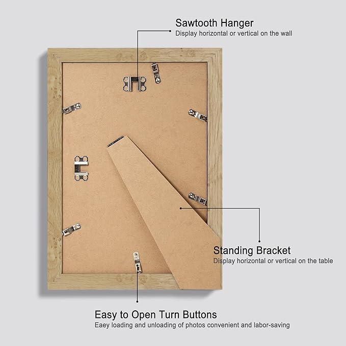 8x12 Picture Frame Set of 4, Made of Glass and Natural Oak Wooden Frame - Display 6x8 Picture with Mat or 8 x 12 Poster Without Mat, 8 by 12 Photo for Wall or Tabletop