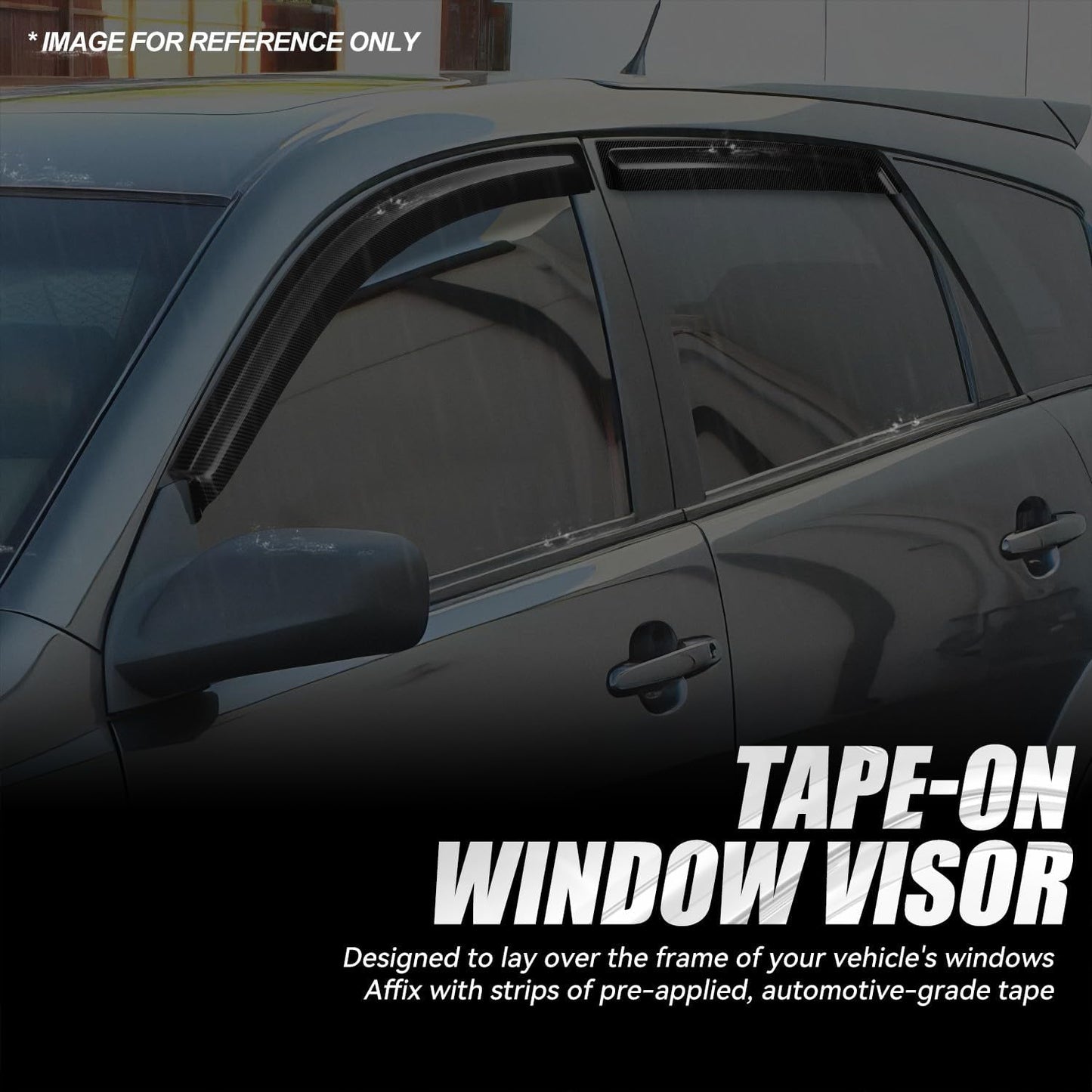 Auto Dynasty 4Pcs Carbon Fiber Pattern Window Visors Compatible with 2003-2008 Toyota Matrix Pontiac Vibe, Tape-On Front & Rear Window Deflectors Rain Guards Sun Wind Air Side Vent Shade, Glossy Black