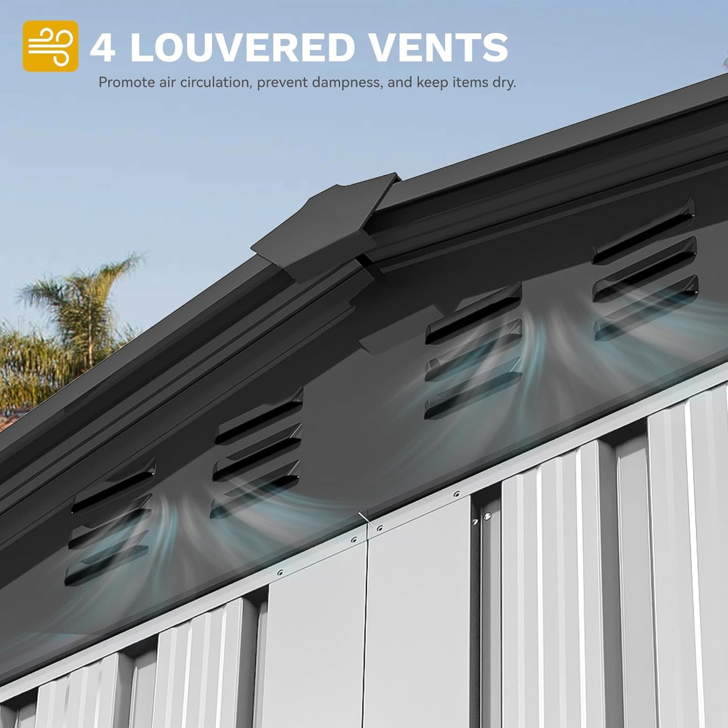 DWVO 8x6FT Outdoor Storage Shelter, Roomy Steel Tool Shed with Secure Entrances & Air Circulation for Patio, Lawn, and Backyard, Ideal for Storing Garden Gear, Lawn Tools, and Bikes, White