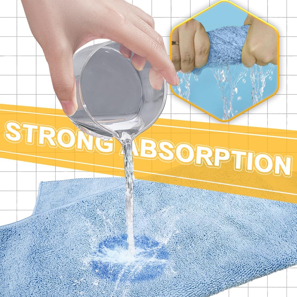 Microfiber Wash，Car Drying Towel, Extra Soft,Reusable and Durable,Absorbent, Car Drying Towel Lint-Free,Interior Microfiber Rags 16in x 16in-6 Packs Blue