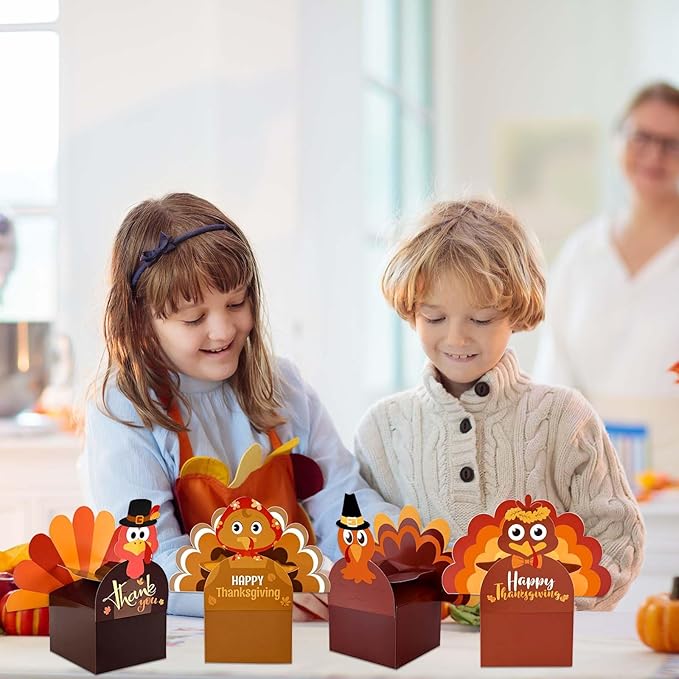 18Pcs Thanksgiving Party Favor Boxes Thankful Turkey Candy Treat Boxes, 6 Styles, Happy Thanksgiving Day Turkey Paper Gift Boxes for Fall Holidays Harvest Day Supplies