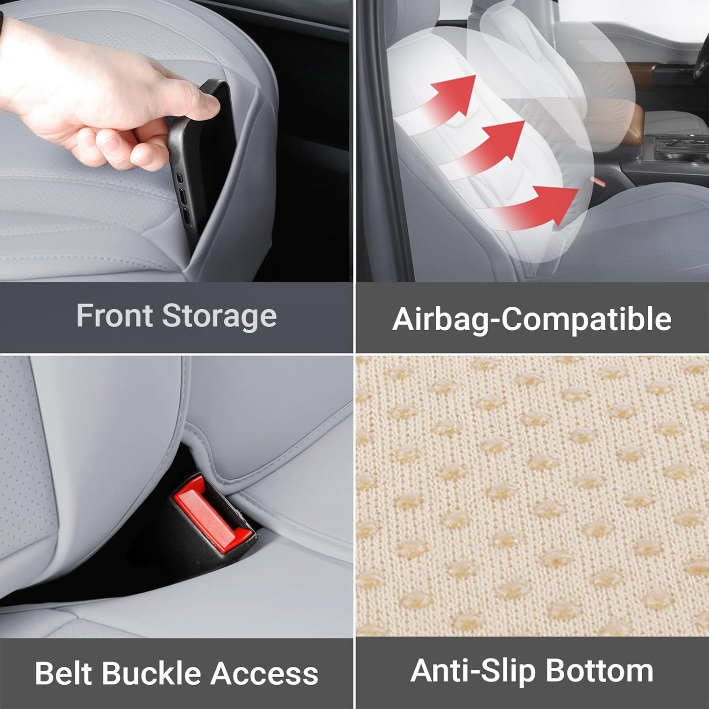 Coverland Custom Car Seat Covers Compatible with 2019-2025 RAM 2500 Crew Cab - Premium Leather Non-Slip Memory Foam Waterproof Cover Interior Protector Full Set-Gray [See Size Chart-Size X129]