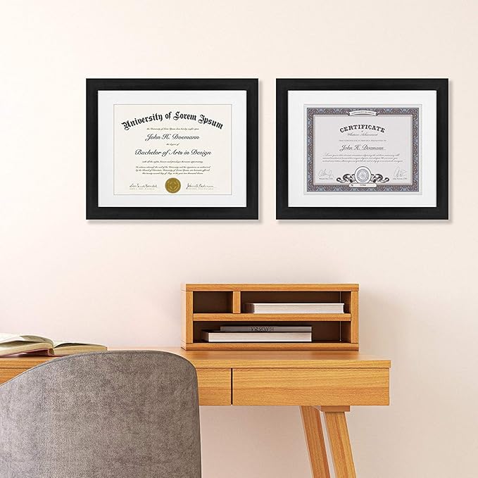 Americanflat 11x14 Black Diploma Frame - Displays 8.5x11 with Mat or 11x14 Inch Without Mat - Shatter-Resistant Glass - Hanging Hardware Included (2-Pack)