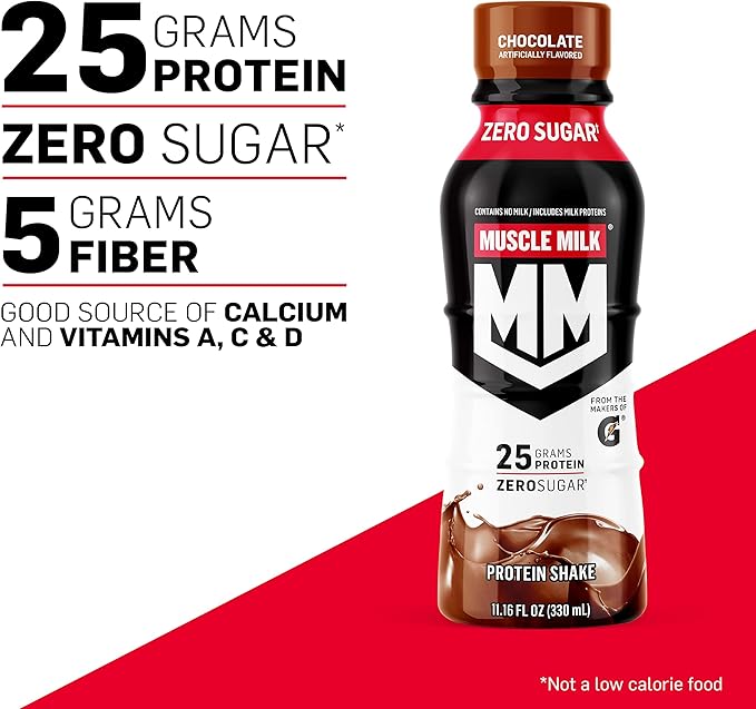 Muscle Milk Genuine Protein Shake, Chocolate, 25g Protein, 11.16 Fl Oz (Pack of 12), Packaging May Vary