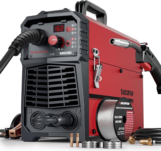 ARCCAPTAIN 160A MIG Welder 110V 220V 4 in 1 Welding Machine Gas MIG, Gasless MIG Flux Core Welder, Lift TIG, MMA Stick Welder, Welder Machine with Synergy for Beginner IGBT Inverter Portable Welder