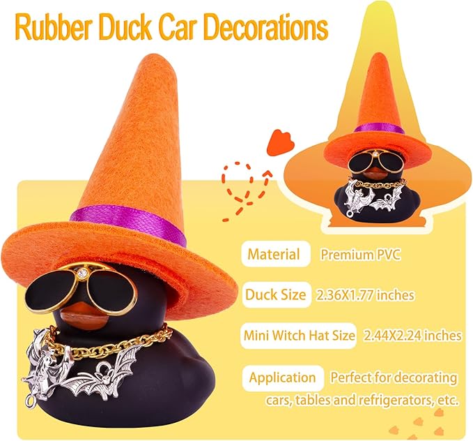 Car Rubber Duck Ornaments Halloween Duck Car Dashboard Decorations with Mini Witch Hat Sunglasses Necklace Halloween Accessories for Halloween Themed Gifts(W20)