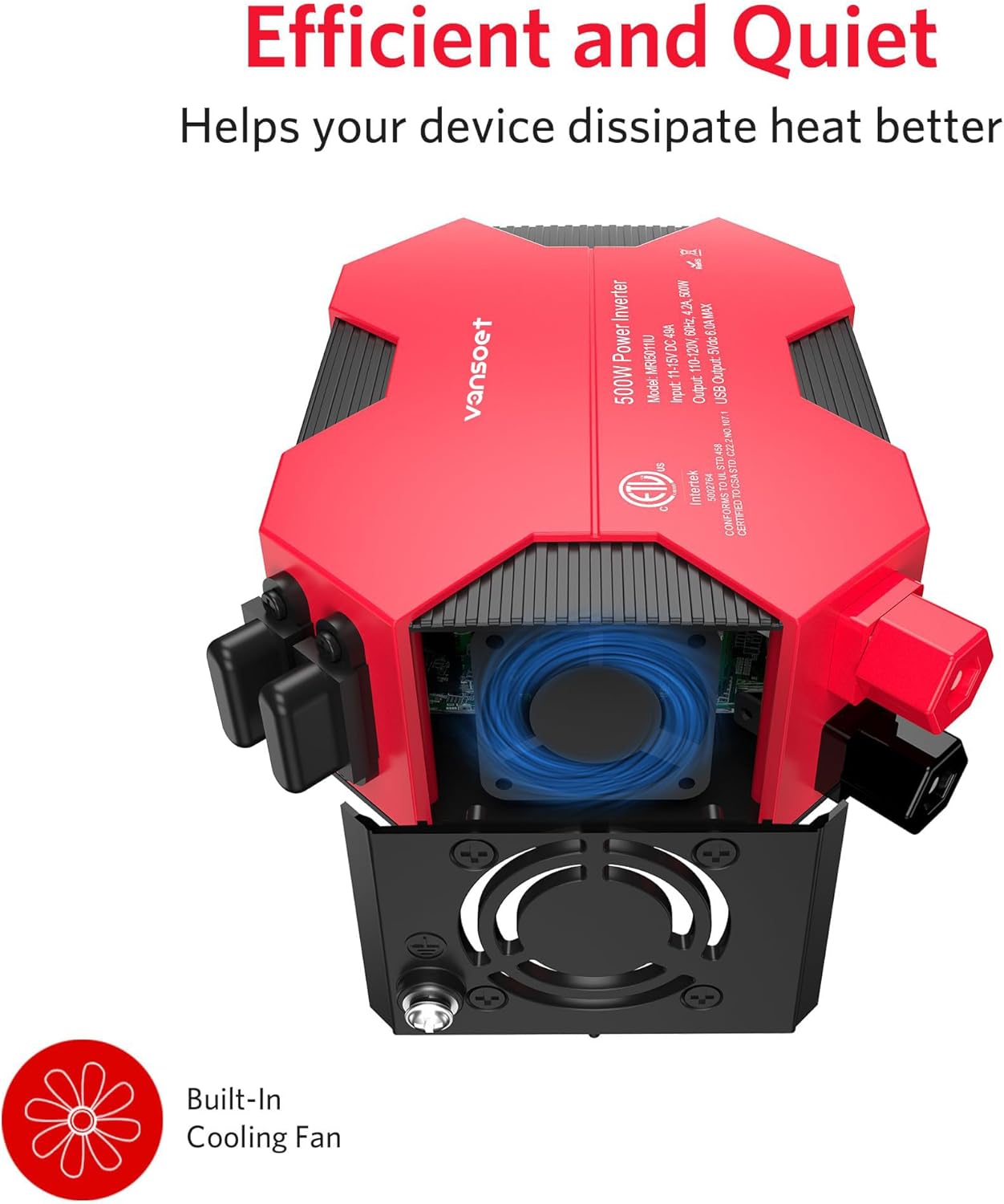 500 Watt Car Power Inverter DC 12V to AC 110V Car Plug Inverter Adapter Power Converter with 4 USB Charging Ports and 2 AC Outlets Car Charger