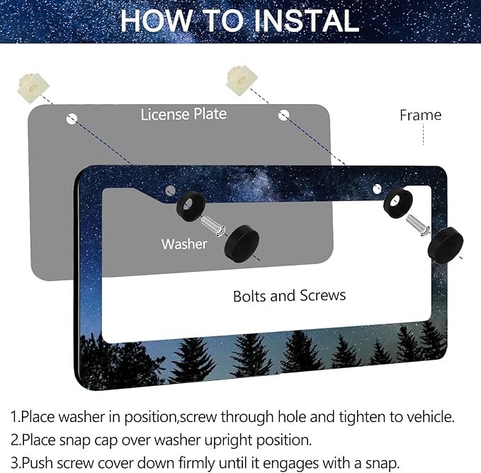 Galaxy Forest License Plate Frame - 2 PCS Blue Galaxy Starry Sky Aluminum Metal Funny License Plate Frames Holder Covers, Rust-Proof Waterproof Car Decorative Tag Frames for Standard US 12x6 Inch