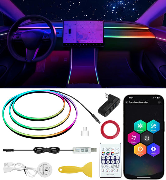 KENANEK Acrylic Interior Car LED Strip, 55.12-inch USB/Type C Interface, with Motion Sensor and Docking Station, Colorful car Ambient Light kit, Supporting Wireless Control Modes.