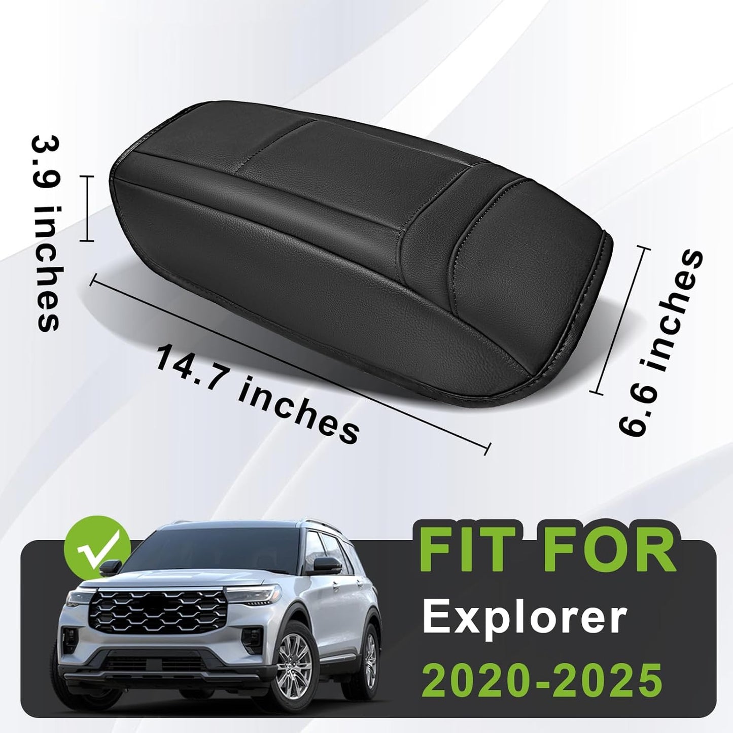 Muslogy Center Console Armrest Cover Compatible with Ford Explorer 2020-2024 2025 Comfort Armrest Pad Arm Rest Cushion Vegan Leather Protector Regular Thick