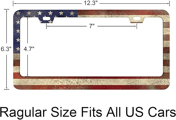 Patriotic Grunge Textured American Flag License Plate Frames Rust-Proof Stainless Steel Screws Caps Included Personalized Cover Women Men Decorate Car with 12.3x6.3 Inch License Plate Holder-DATANSEN