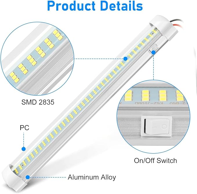 Linkstyle 4PCS 12V Interior LED Light Bar, Super Bright 12V LED Light Strip with Switch, 108 LEDs 1800LM Enclosed Trailer Lamp Lighting for Car RV Camper Boat Energy Efficient