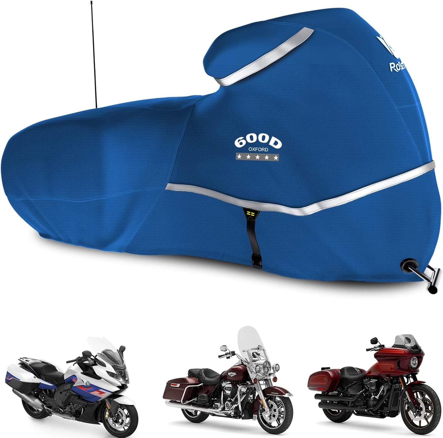 Rosefray Motorcycle Cover with Side Box Heavy Duty 600D Waterproof for Touring Models Harley Davidson Road King,Road Glide,Street Glide, Electra Glide,Low Rider-ST Indoor & Outdoor Storage Blue